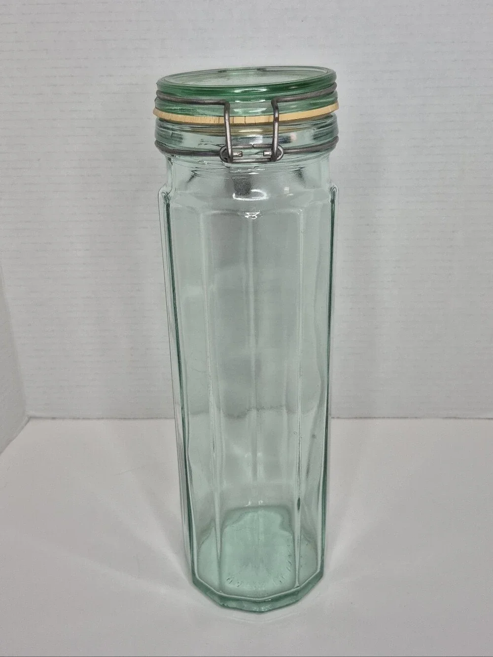 Vintage Vetreria Ettrusca Paneled Green Glass Jar Spaghetti Jar Italy 13in Tall